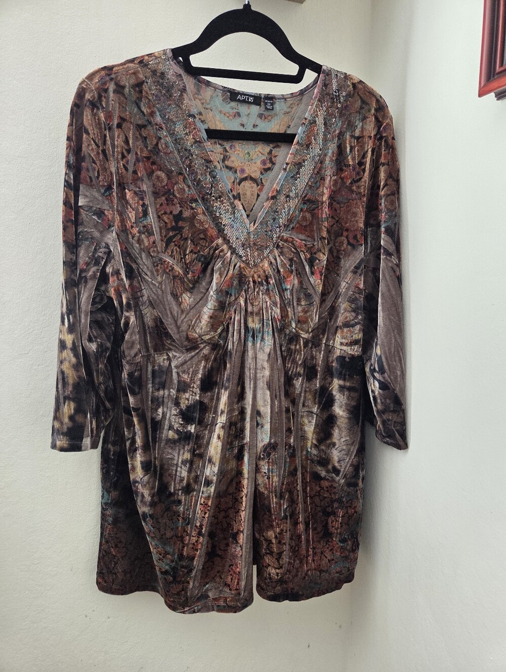 Apt. 9 Brown Patterned Velvet Tunic Top Sequins Detail Fairy Whimsical Boho 2X